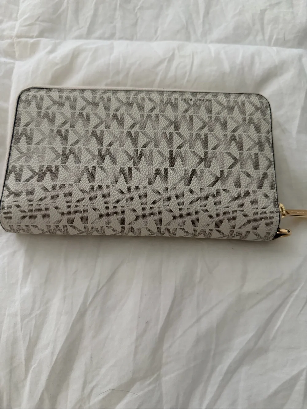Michael Kors Taupe MK Signature Zip-Around Wallet with Gold Logo